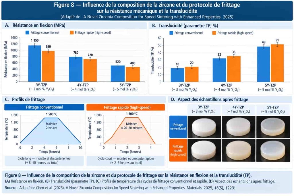Résistance et translucidité zircone 3Y 4Y 5Y selon frittage conventionnel et rapide