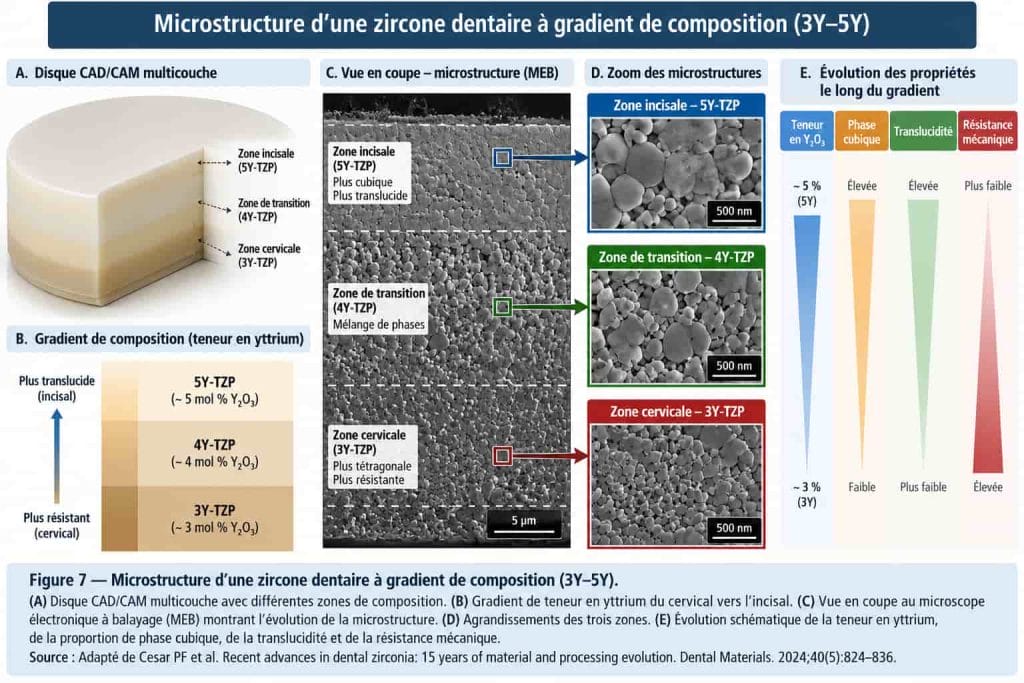 Disque dentaire en zircone multicouche 3Y 5Y microstructure